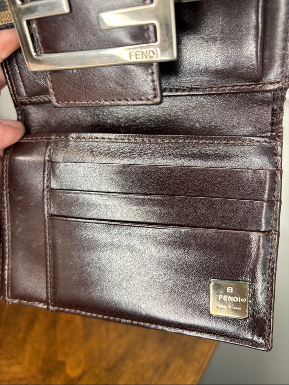 Fendi Brown Zucca Canvas Compact Bifold Wallet with Silver FF Buckle W/COA - Picture 14 of 16